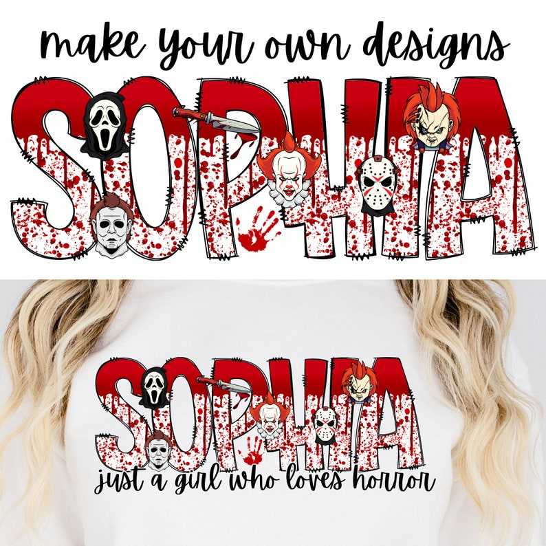 Horror Svg Font, Horror Movie Lover with Clip Art PNG File Alphabet Doodle Set PNG#4