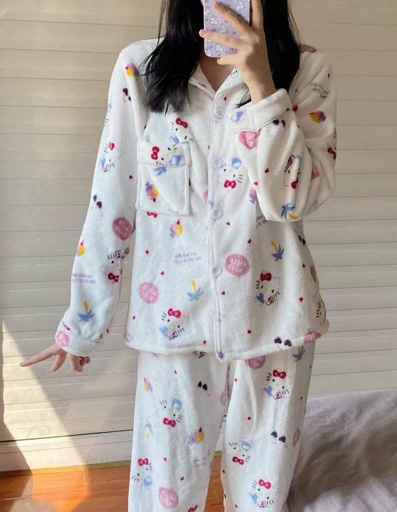 Hello Kitty Fuzzy Pajama Set, Hello Kitty Fuzzy Pajama Pants + Shirt Set