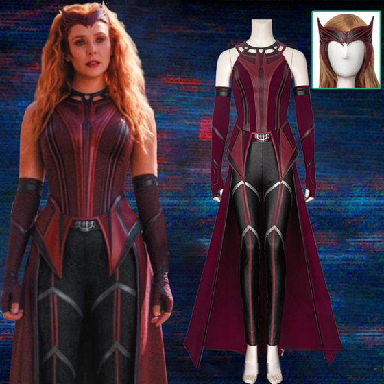 Wanda Maximoff Costume Cosplay Outfit Halloween Women Superhero Dress Up  Scarlet Witch Headwear Cloak Pants Red