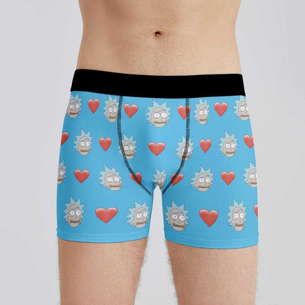 Rick And Morty Boxers Custom Photo Boxers Men's Underwear Heart Boxers Blue