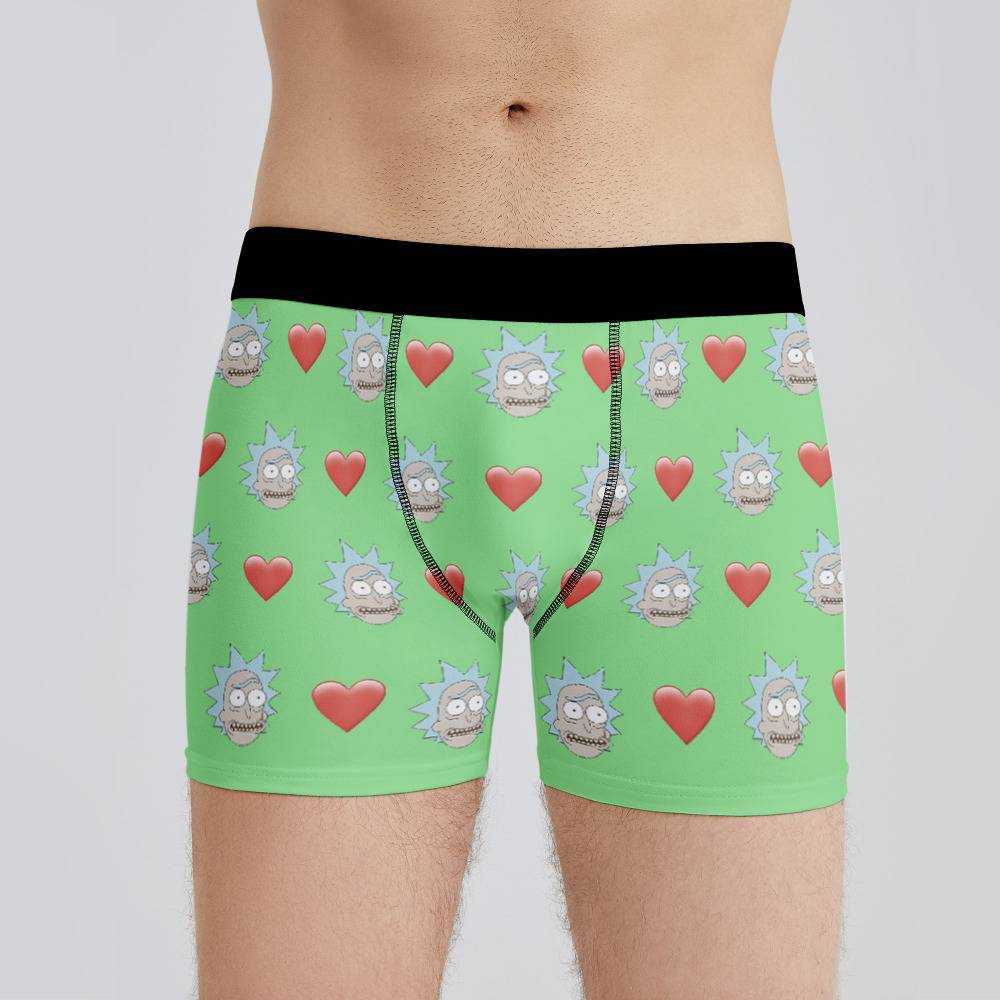 Rick And Morty Boxers Custom Photo Boxers Men's Underwear Heart Boxers  Green