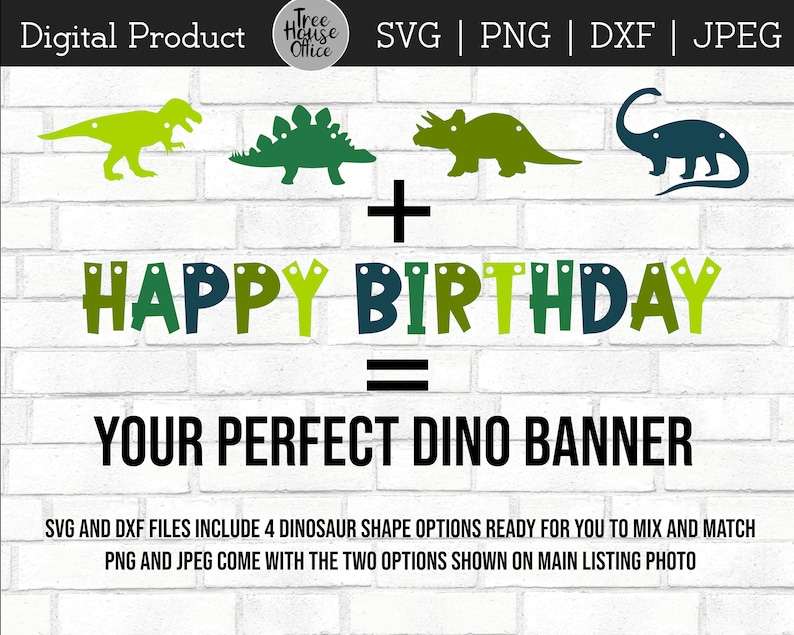 Dinosaur Happy  Birthday Banner Svg#7