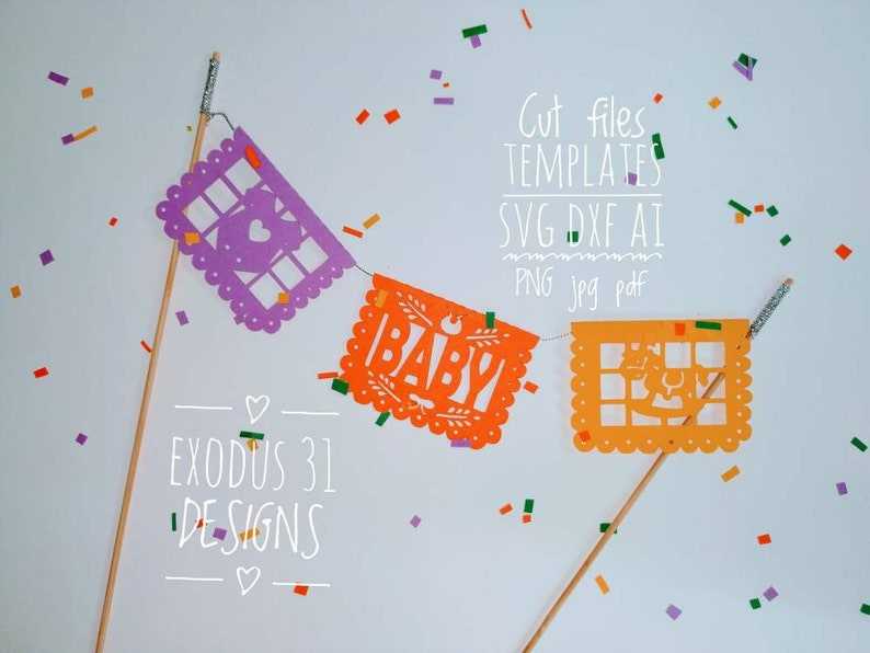 3 SVG Cut Files TEMPLATES Papel Picado Mini banners cake topper  Silhouette Banner Svg#1