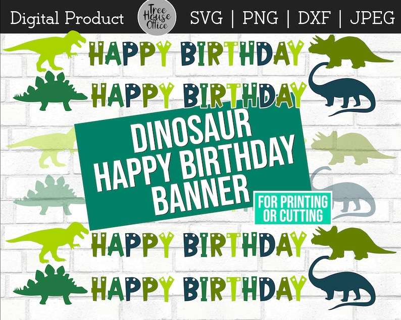 Dinosaur Happy  Birthday Banner Svg#1