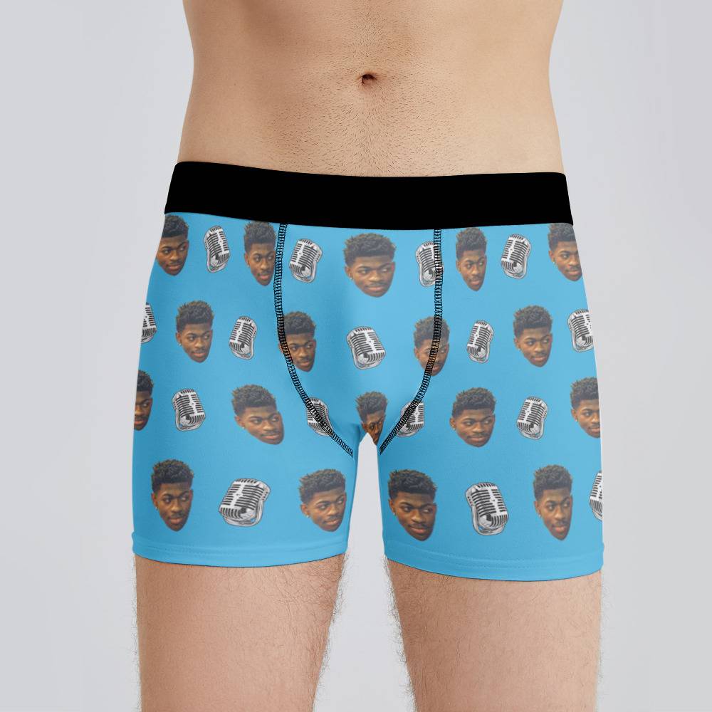 Lil Nas X Boxers Custom Photo Boxers Men's Underwear Microphone Boxers Blue