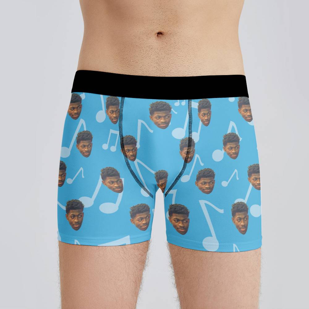 Lil Nas X Boxers Custom Photo Boxers Men's Underwear Music Note Boxers Blue
