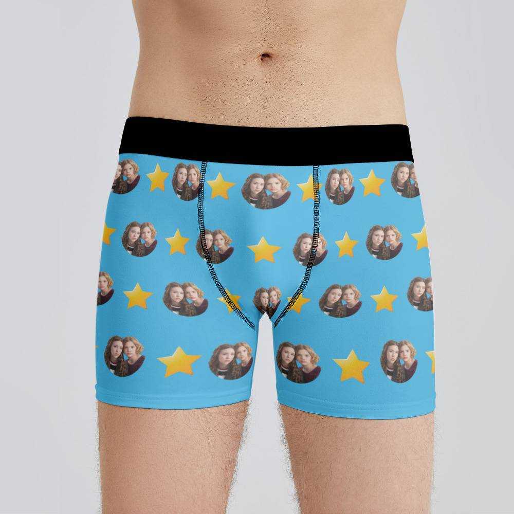 Jillian And Addie Boxers Custom Photo Boxers Men's Underwear Star Boxers  Blue