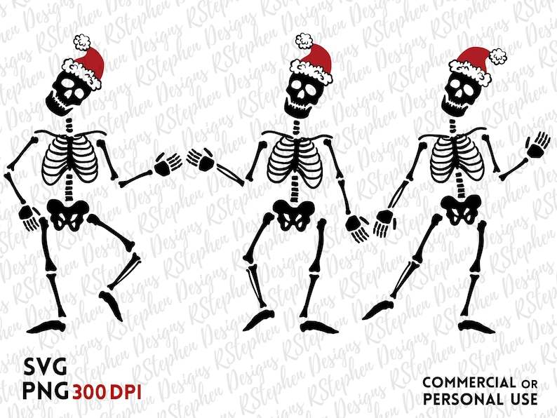 Dancing Skeleton Svg, Dancing Skeletons SVG PNG - Skeletons Svg Png - Christmas Santa Hat Skeleton Cricut Silhouette Cut File