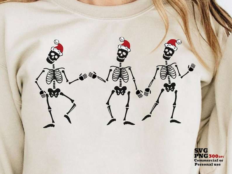 Dancing Skeleton Svg, Dancing Skeletons SVG PNG - Skeletons Svg Png - Christmas Santa Hat Skeleton Cricut Silhouette Cut File 