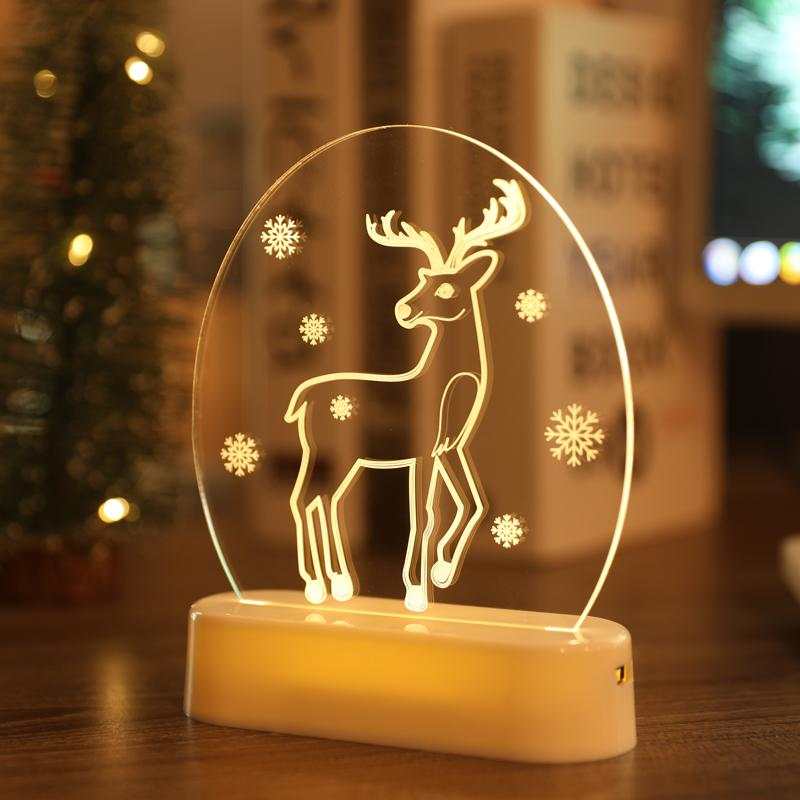 Veilleuse 3D en Bois Veilleuse LED de Noël，Cadeaux de Noël, Lampe