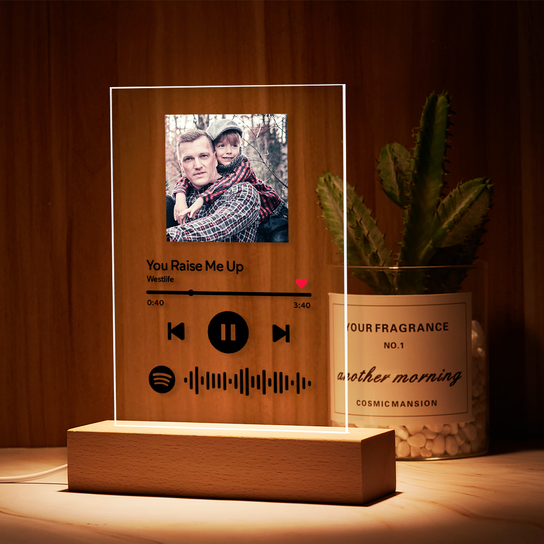 Cadre Photo Personnalisé Spotify LUCKOR - Cadeau Couple Saint-Valentin - Base Noyer Et LED