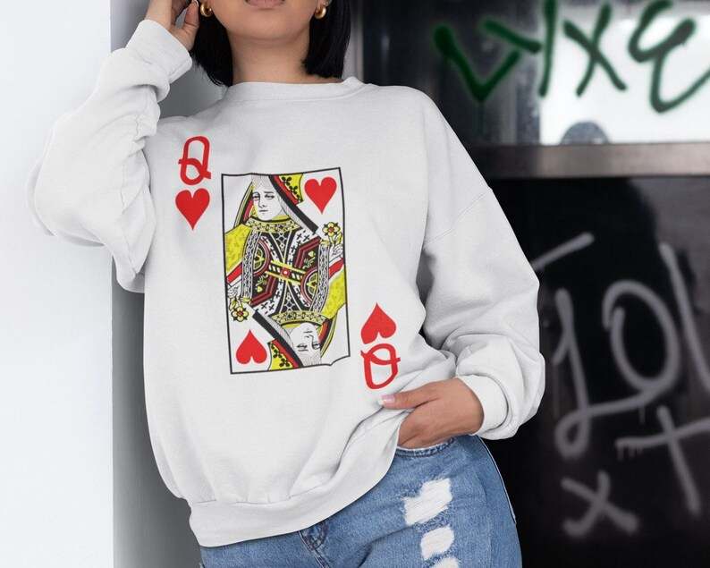 Queen Of Hearts Shirt Card Novelty Sweater Preppy Sweatshirt Plus