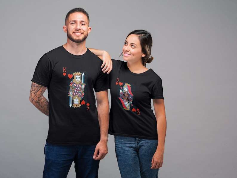 Crowned King & Queen Heart Matching Couples Tee – Straight Up Fun