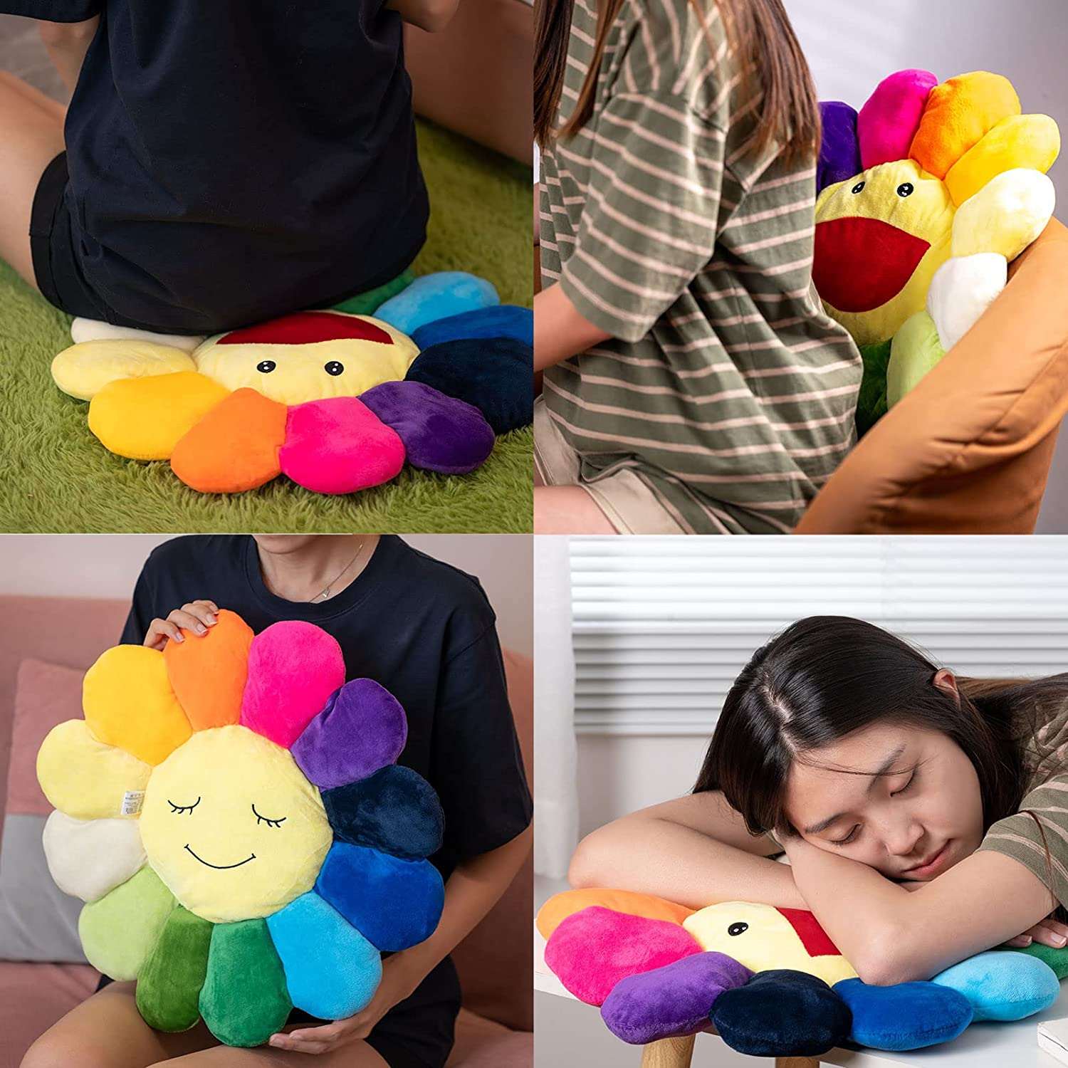 zuoshini Flower Plush Pillow, Sunflower Pillow Soft & Comfortable Sunflower Smiley Cushion Colorful Sun Flower Plush Toy Home