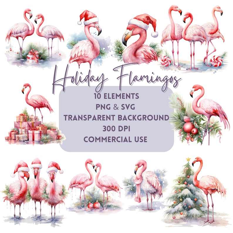 Christmas Flamingo Svg, Christmas PNG Watercolor Flamingo SVG#1