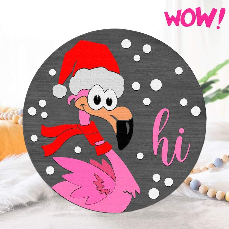 Christmas Flamingo Svg, Flamingo Hi SVG Christmas Hanging Sign SVG#1