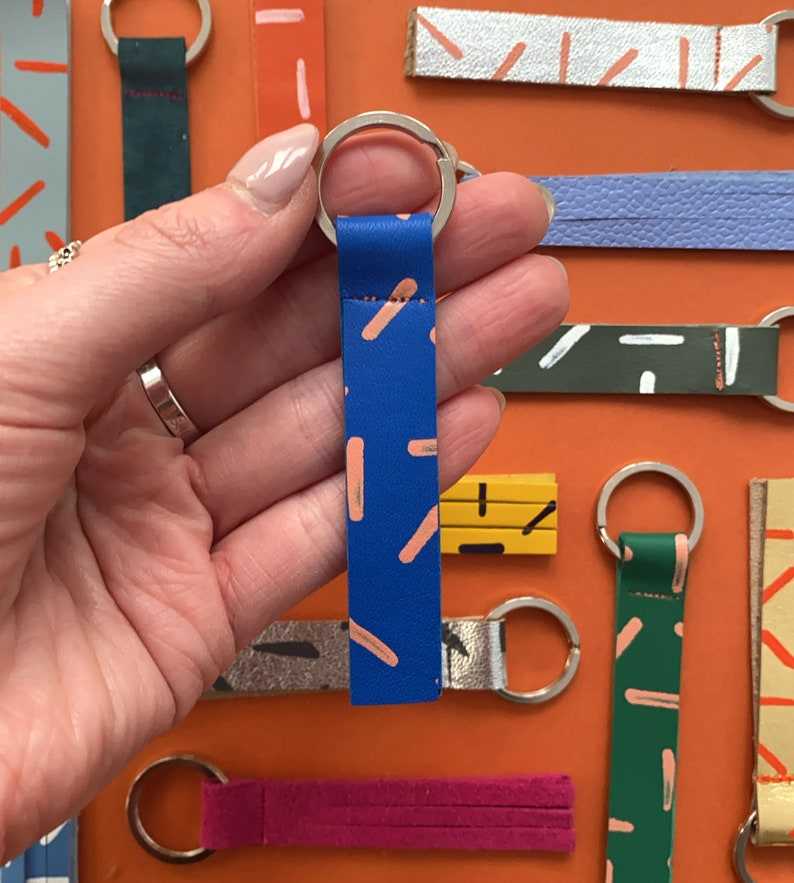 Hand Painted Leather Keyrings Gifts for her and him Anniversary Gift Birthday Gift#5