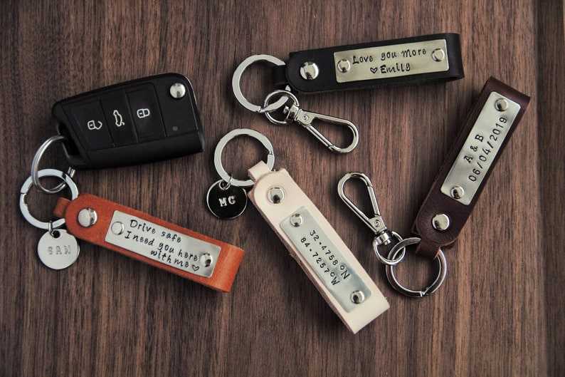 Personalized Leather Keychain Gifts for her and him Anniversary Gift Birthday Gift#3