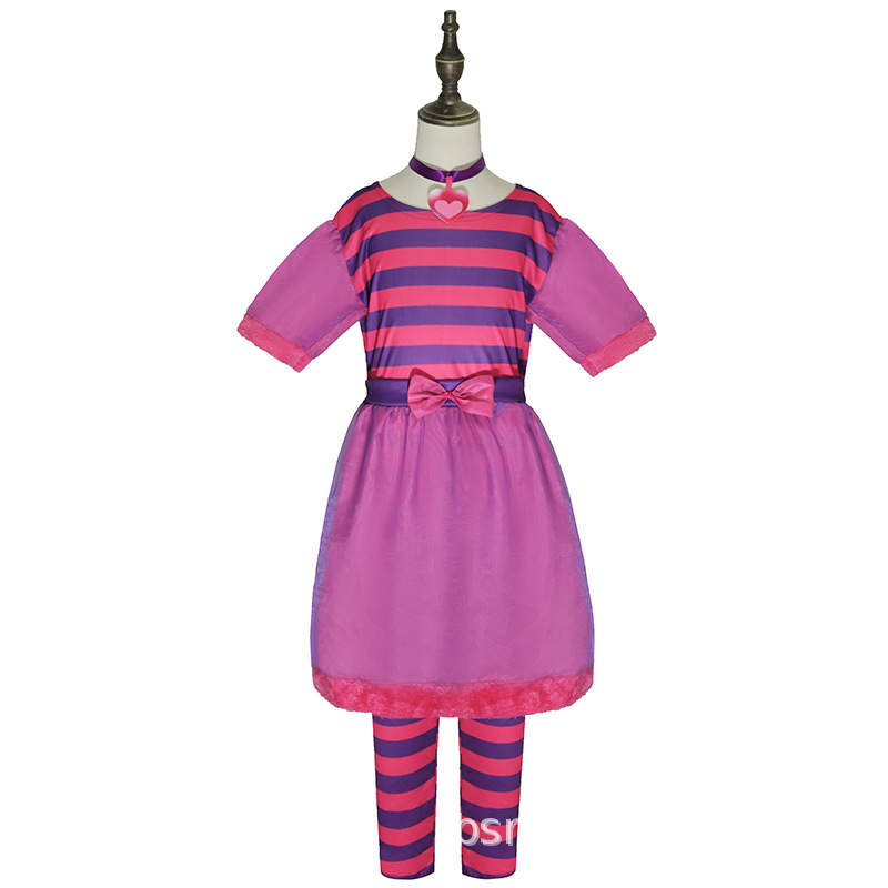 Youth Pink Purple Striped Leggings Cheshire Cat Dress up Costume