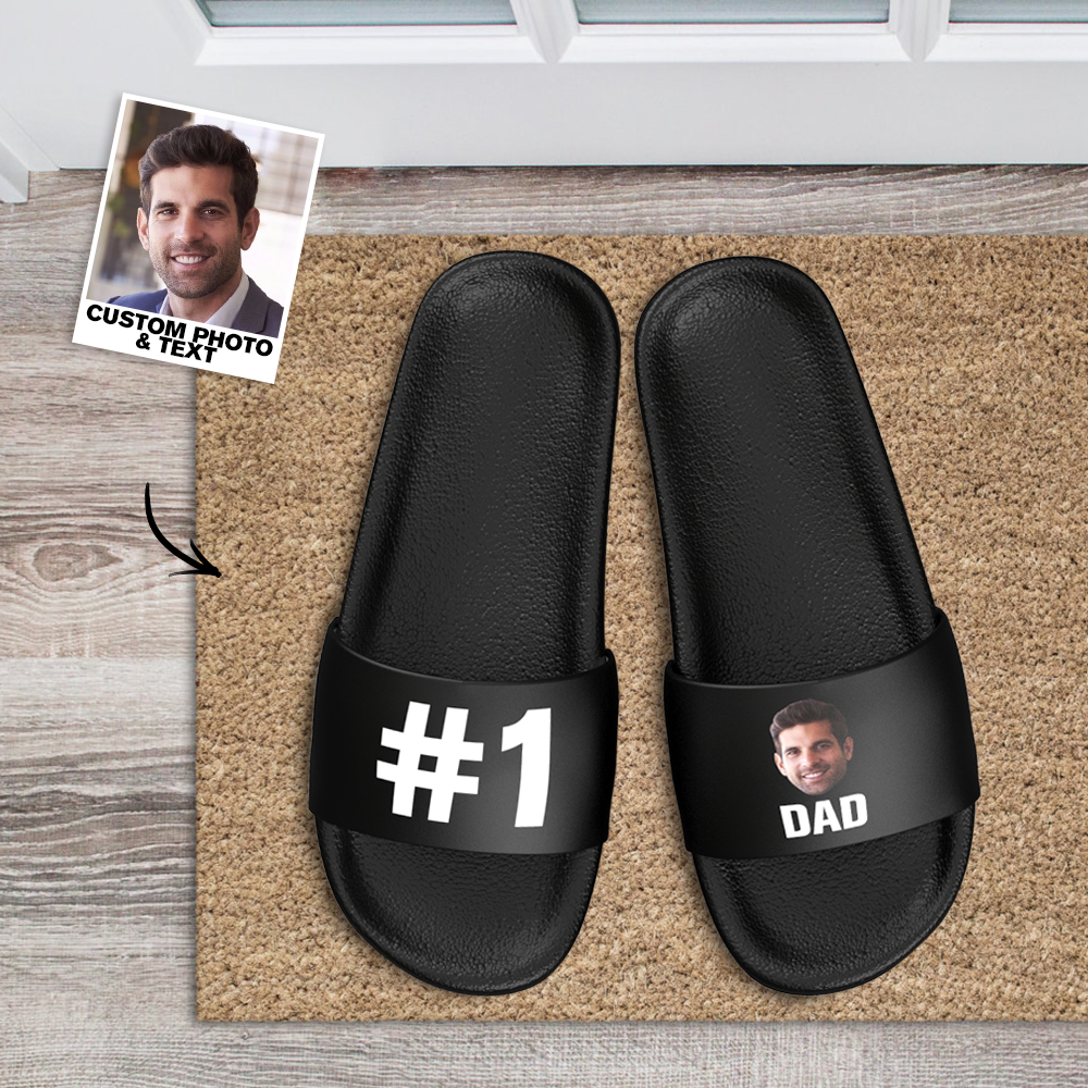 Custom Photo Slide Sandals with Text Personalized Couple Face Slide Sandal For Summer Custom Gifts For Him Her No.1 Dad My Custom Slide