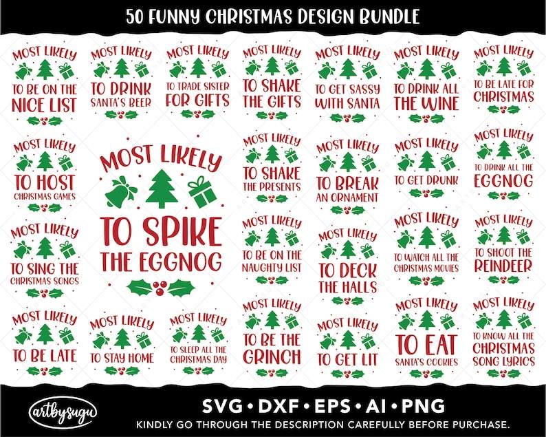 Funny Christmas Ornament Svg, Funny Christmas Most Likely To SVG Design Bundle#1