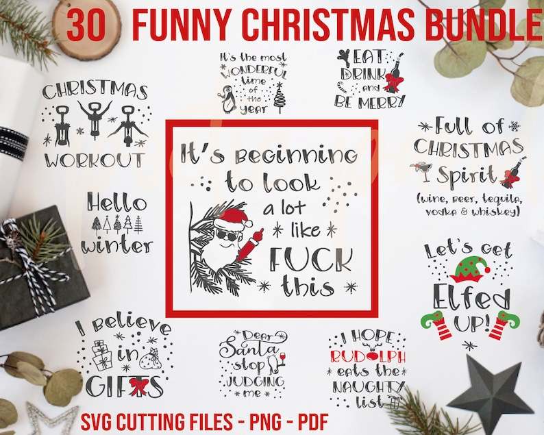 Funny Christmas Ornament Svg, 30 Christmas Bundle svg#1