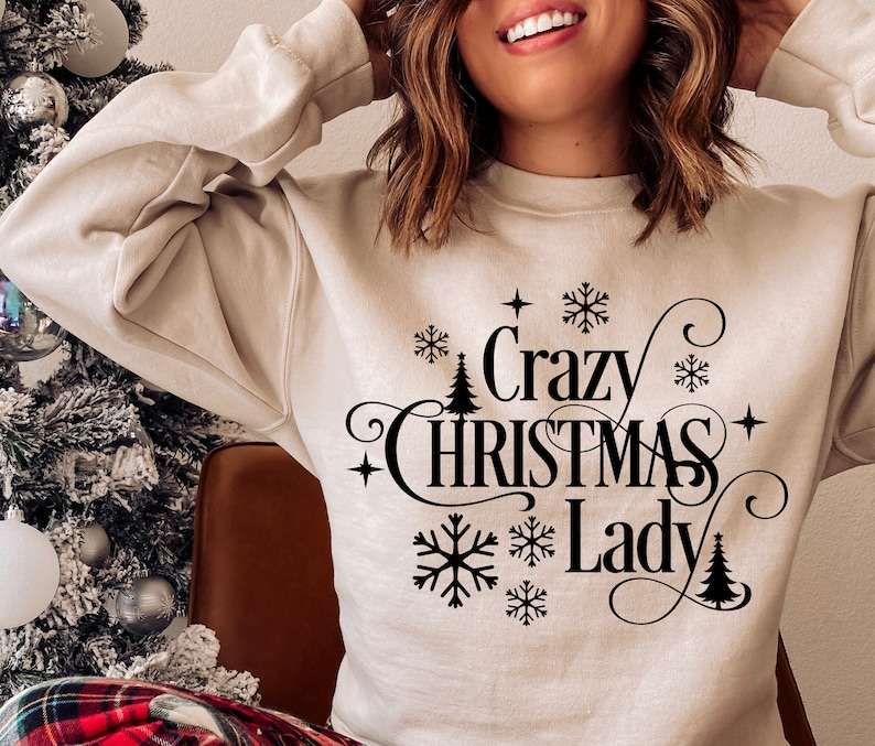 Funny Christmas Shirt Svg, Crazy Christmas Lady SVG PNG Winter Svg#1