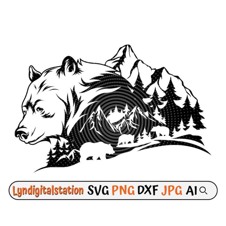 Bear Mountain Scene Svg, Mountain Scene Svg#1