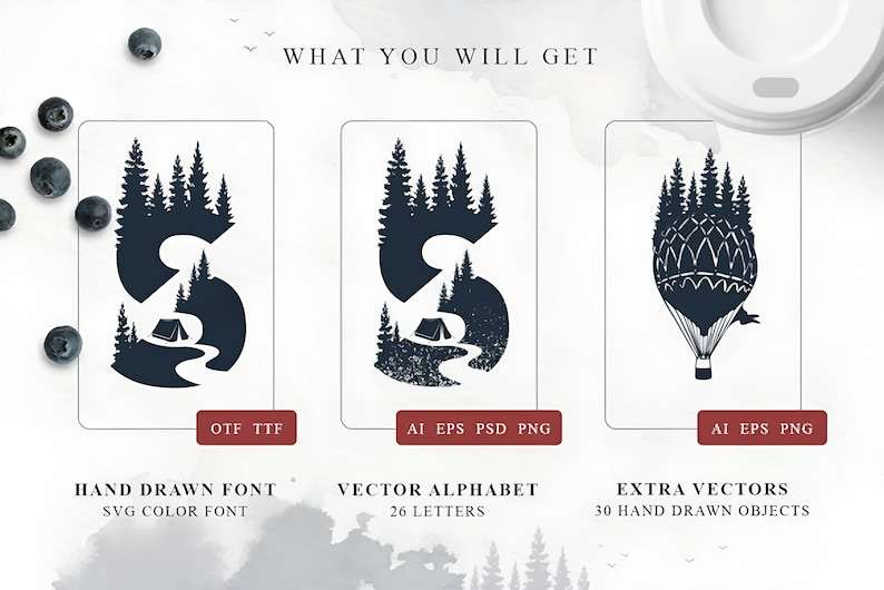 Forest Font Letters SVG, Mountains And Trees Svg#3