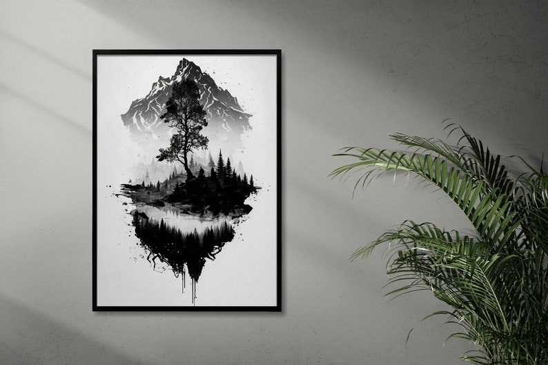 Wall Art Svg, Mountains And Trees Svg#1