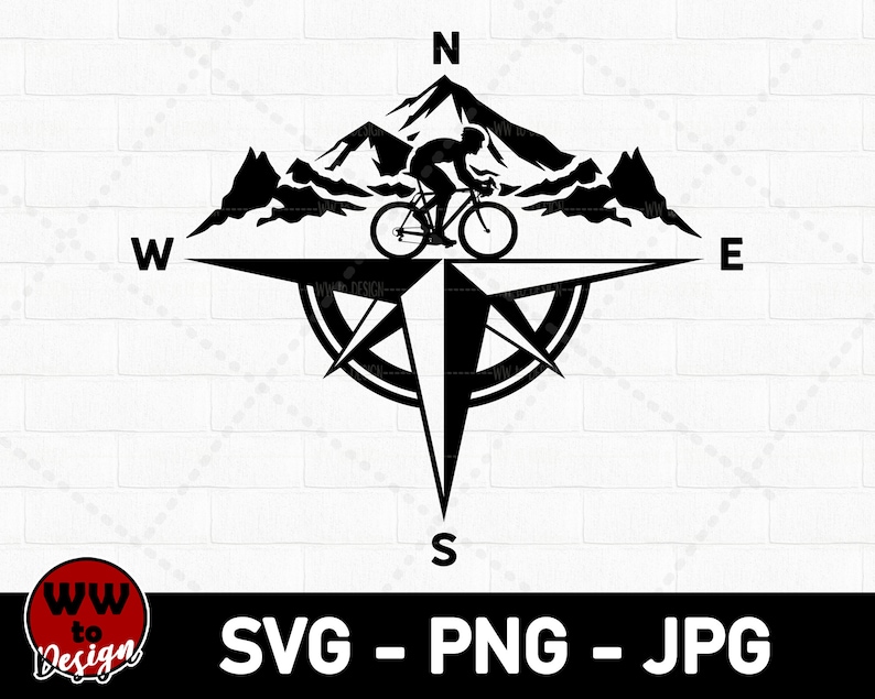 Mountain Bike Compass SVG File, Mountain Svg Free