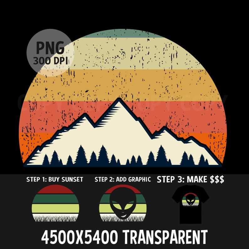 Mountain Trees Retro Sunset PNG, Mountains And Trees Svg#5