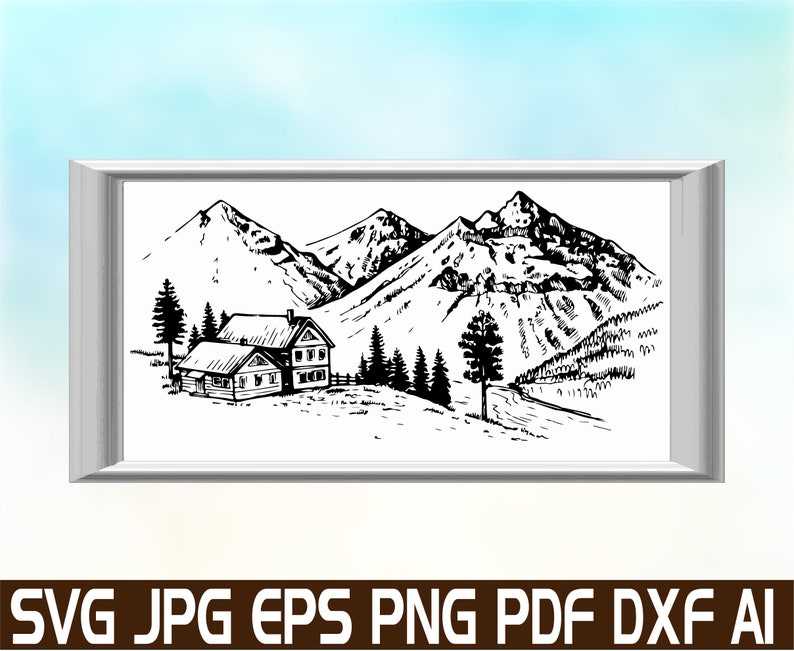 Mountain Scenery Silhouette Svg, Mountain Scene Svg#8