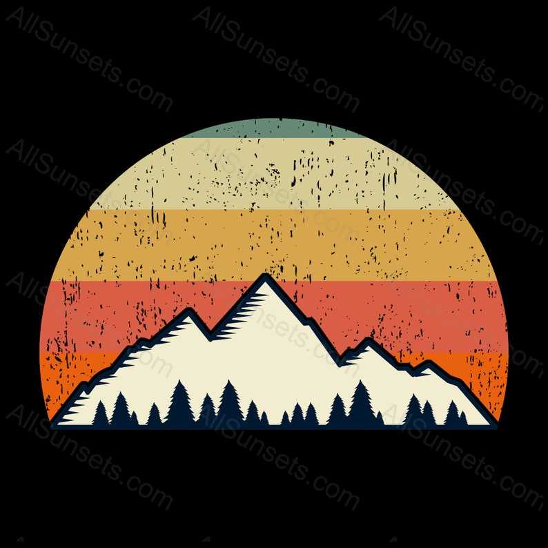 Mountain Trees Retro Sunset PNG, Mountains And Trees Svg#4