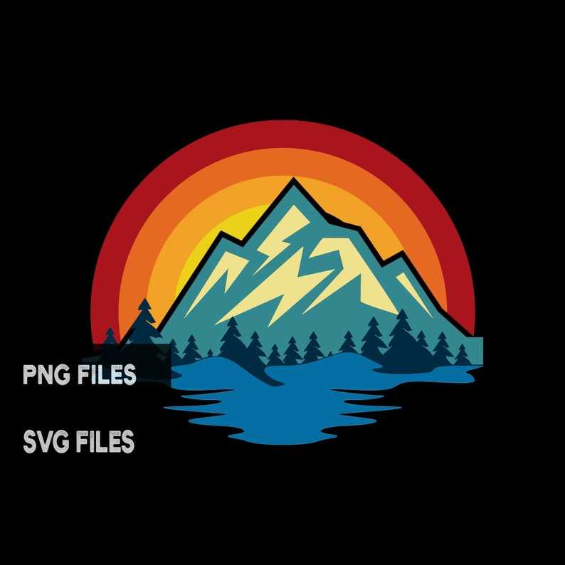 Mountain Lake Retro Sunset Svg, Mountains And Trees Svg#5