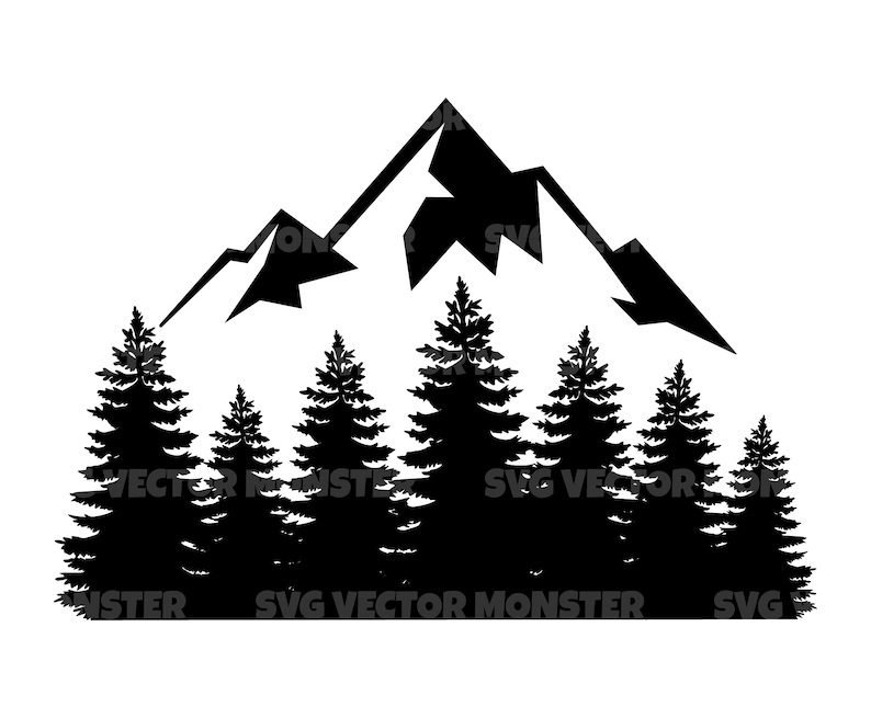 Trees Silhouette Svg, Mountains And Trees Svg