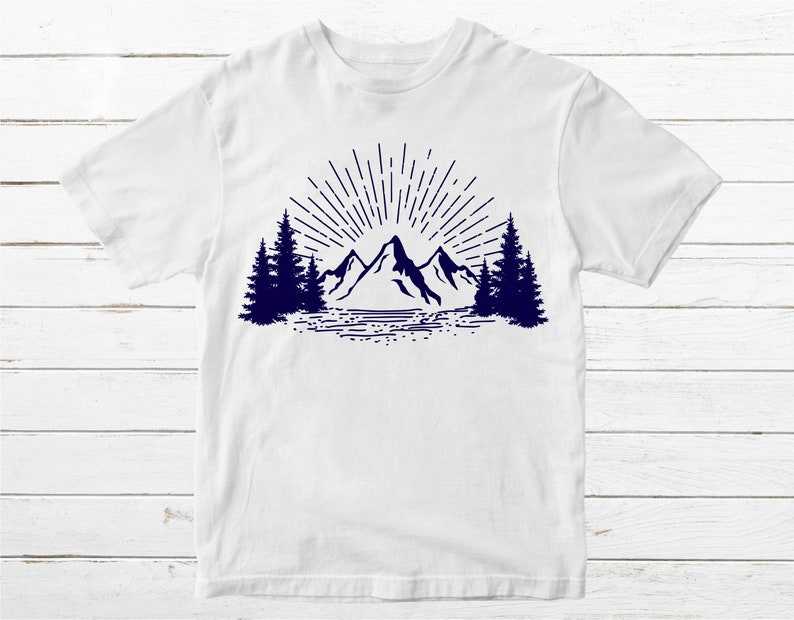 Mountains and Sunray Svg, Mountains And Trees Svg#2