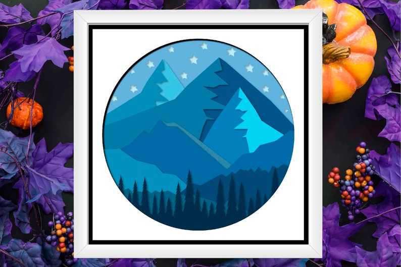 Mountain Shadow Box SVG, Mountains And Trees Svg#3