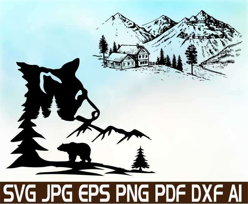 Mountain Scenery Silhouette Svg, Mountain Scene Svg#7
