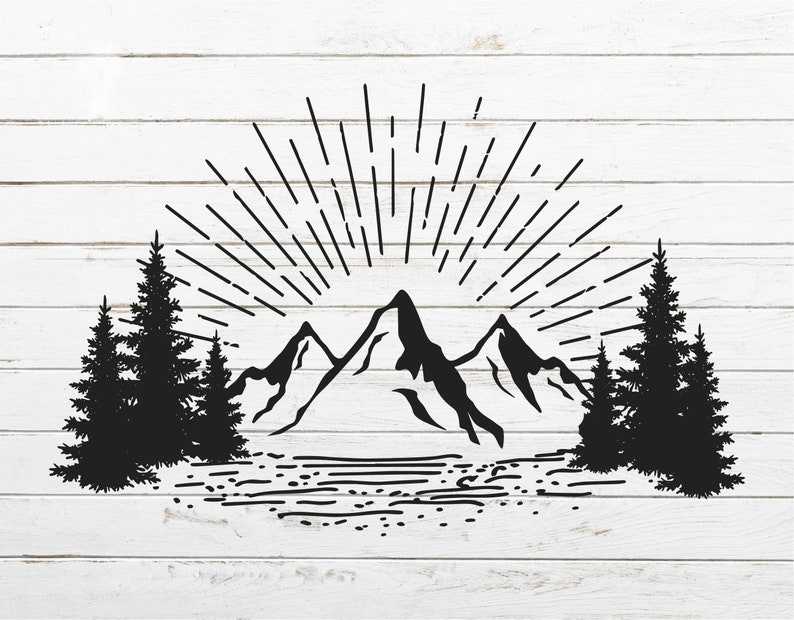 Mountains and Sunray Svg, Mountains And Trees Svg#4
