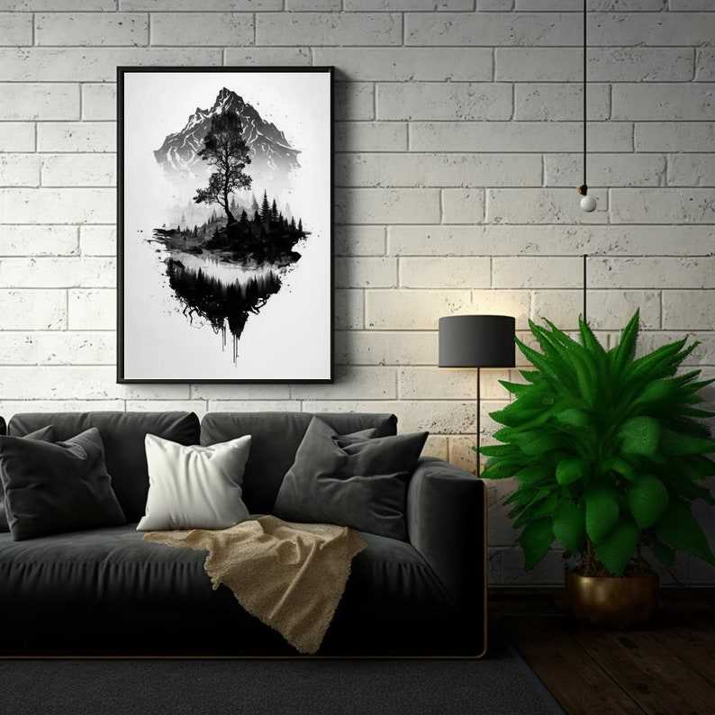 Wall Art Svg, Mountains And Trees Svg#3