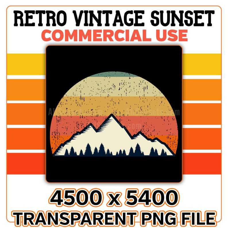 Mountain Trees Retro Sunset PNG, Mountains And Trees Svg#6