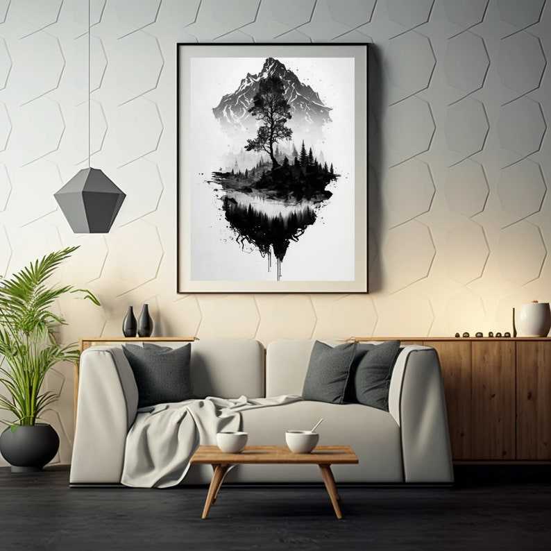 Wall Art Svg, Mountains And Trees Svg#2