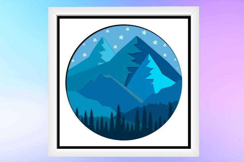 Mountain Shadow Box SVG, Mountains And Trees Svg#4