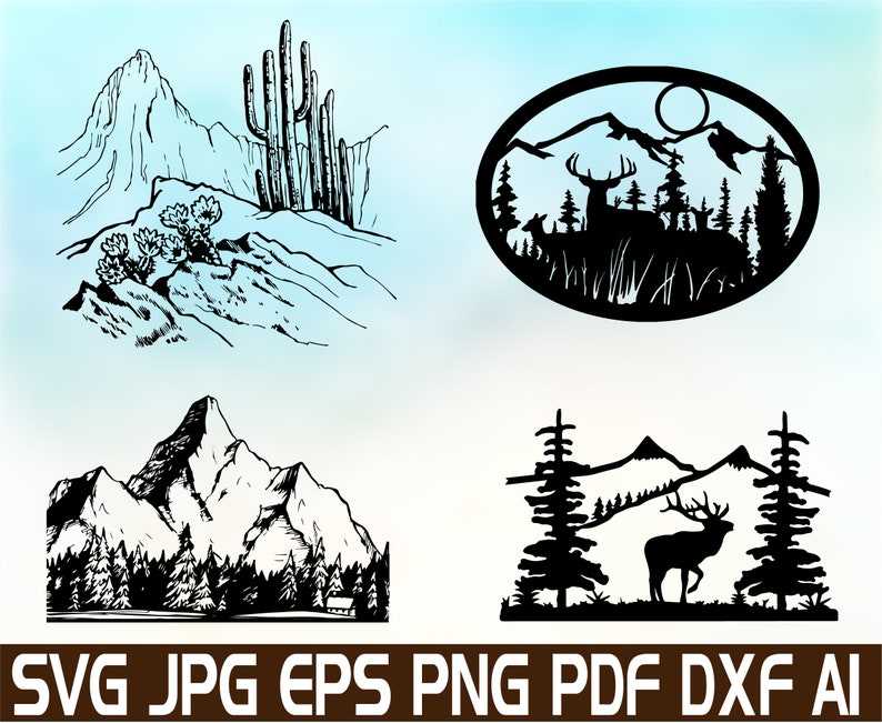 Mountain Scenery Silhouette Svg, Mountain Scene Svg#4