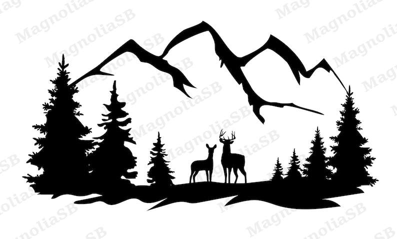 White-Tail Buck and Doe Svg, Mountain Silhouette Svg | mountainsvg.com