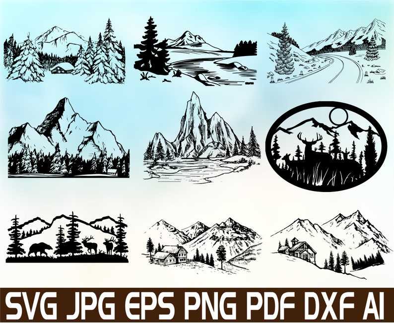 Mountain Scenery Silhouette Svg, Mountain Scene Svg | mountainsvg.com