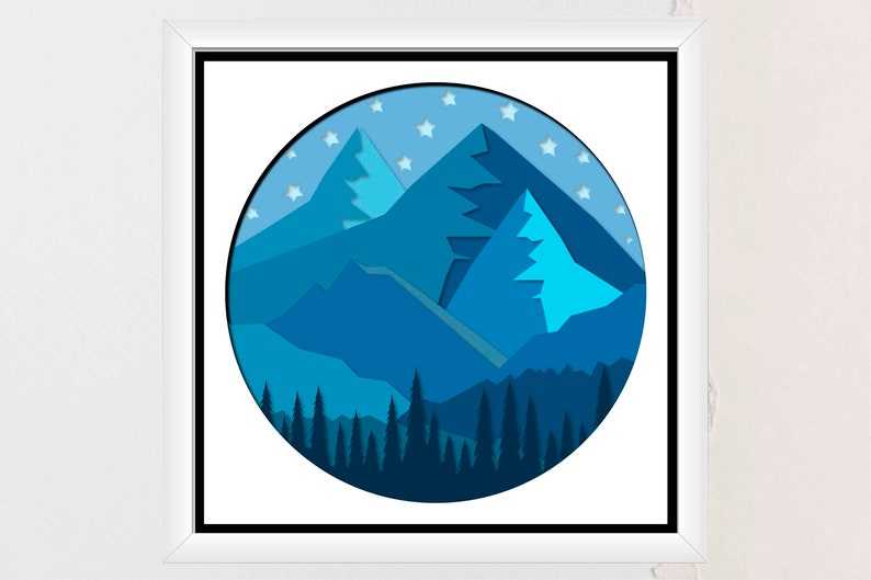 Mountain Shadow Box SVG, Mountains And Trees Svg#2
