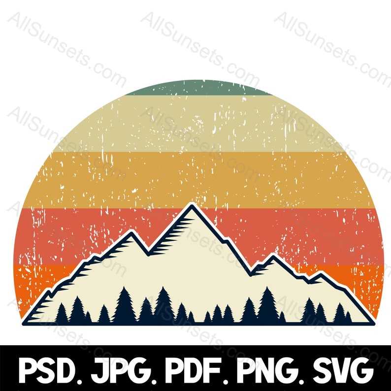 Mountain Trees Retro Sunset PNG, Mountains And Trees Svg#2