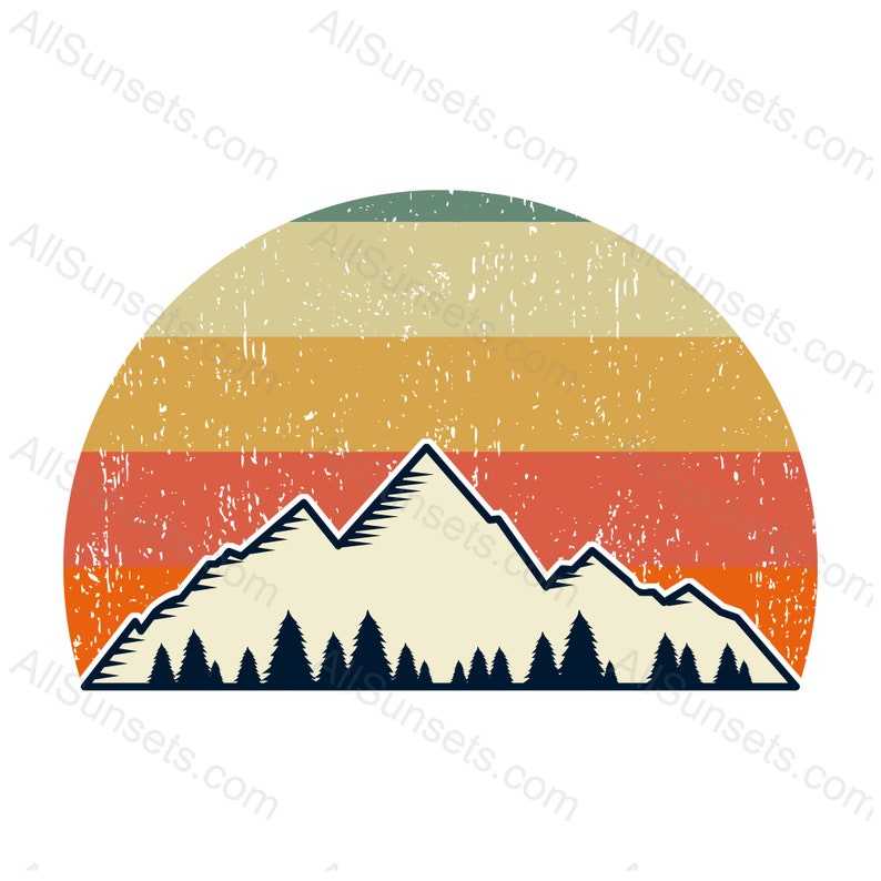 Mountain Trees Retro Sunset PNG, Mountains And Trees Svg#3